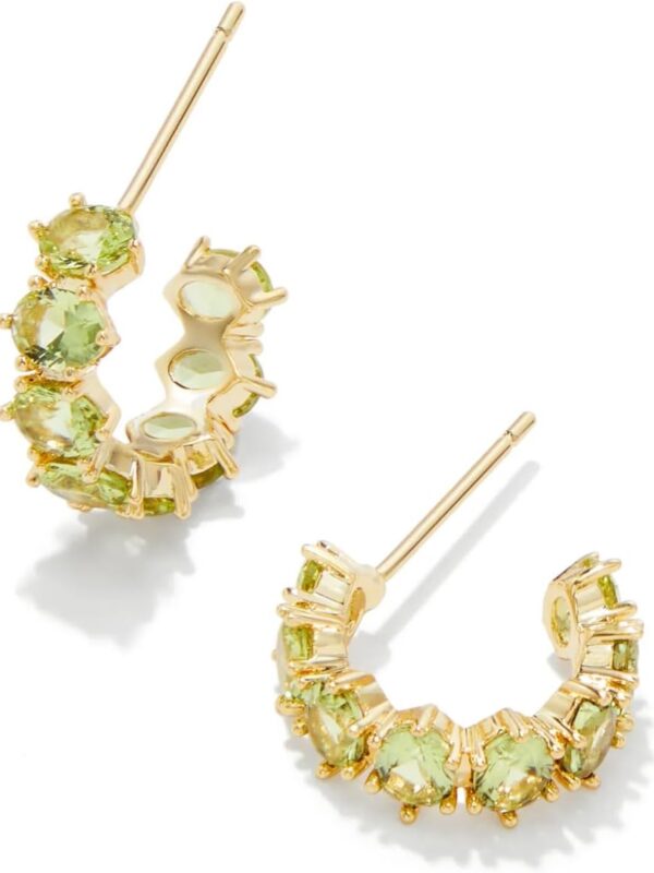 Delilucky Cailin 14k Gold-Plated Brass Crystal Huggie Earrings in Peridot Crystal, Fashion Jewelry For Women