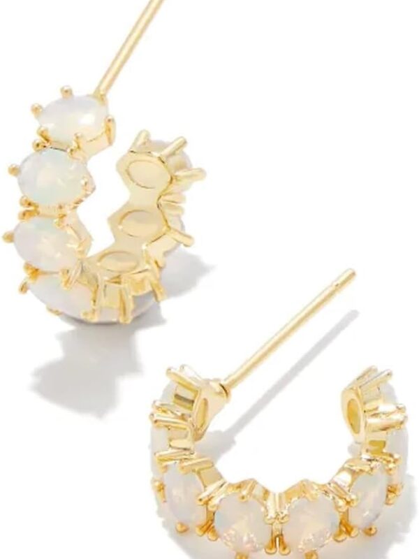 Delilucky Cailin 14k Gold-Plated Brass Crystal Huggie Earrings in Champagne Opal Crystal, Fashion Jewelry For Women