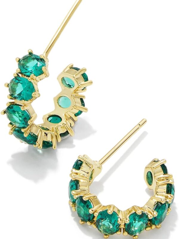 Delilucky Cailin 14k Gold-Plated Brass Crystal Huggie Earrings in Green Crystal, Fashion Jewelry For Women