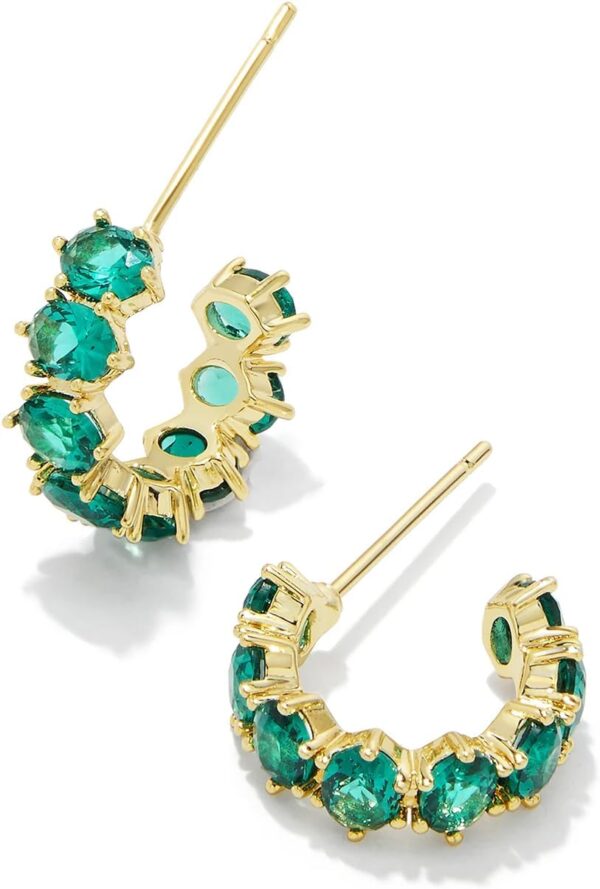 Delilucky Cailin 14k Gold-Plated Brass Crystal Huggie Earrings in Green Crystal, Fashion Jewelry For Women
