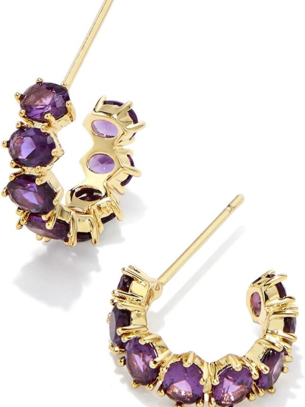Delilucky Cailin 14k Gold-Plated Brass Crystal Huggie Earrings in Purple Crystal, Fashion Jewelry For Women
