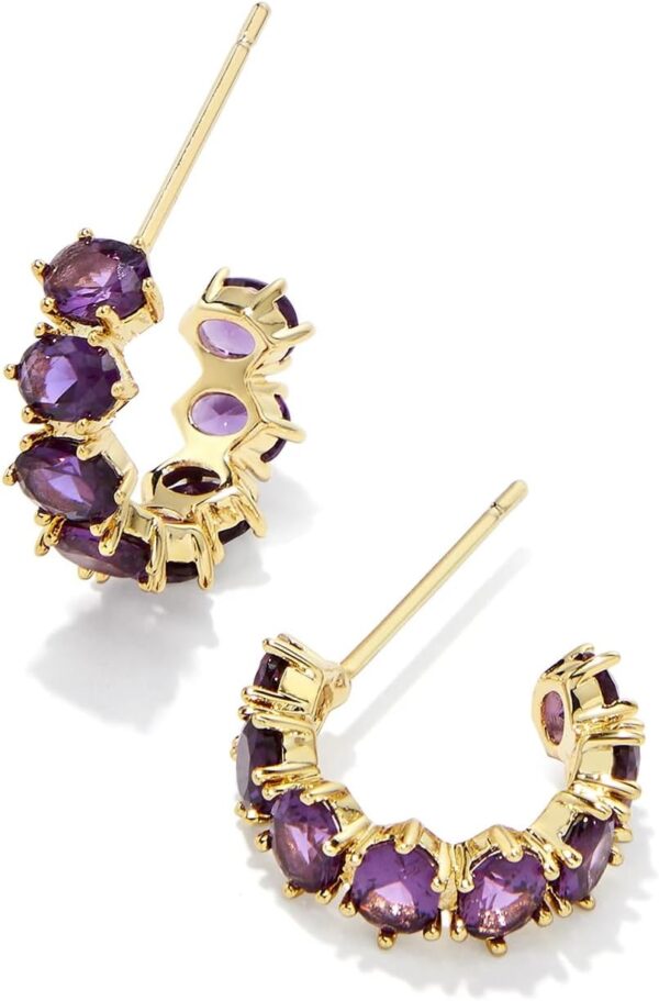 Delilucky Cailin 14k Gold-Plated Brass Crystal Huggie Earrings in Purple Crystal, Fashion Jewelry For Women