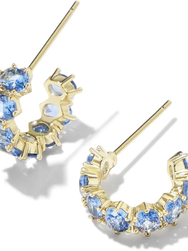 Delilucky Cailin 14k Gold-Plated Brass Crystal Huggie Earrings in Blue Violet Crystal, Fashion Jewelry For Women