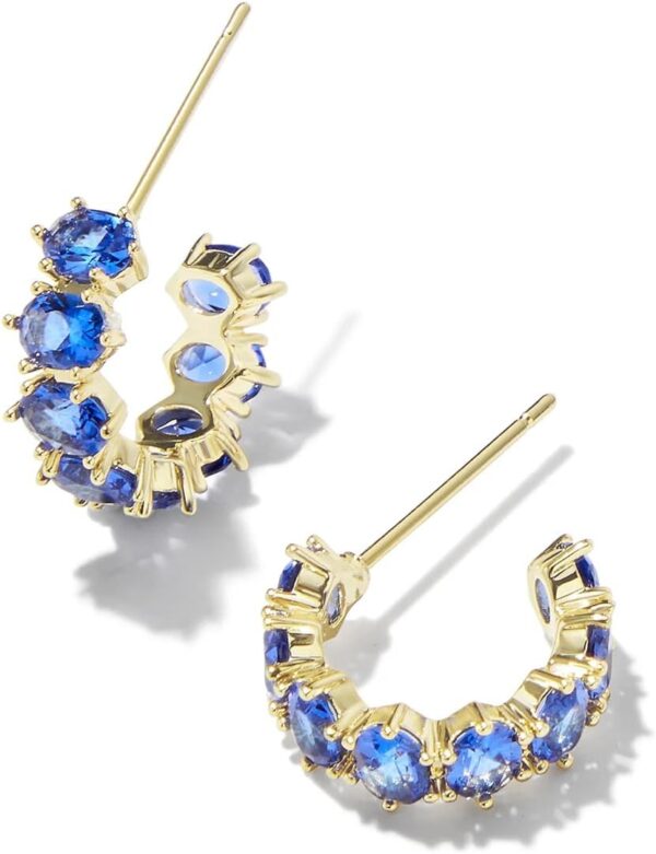 Delilucky Cailin 14k Gold-Plated Brass Crystal Huggie Earrings in Blue Crystal, Fashion Jewelry For Women