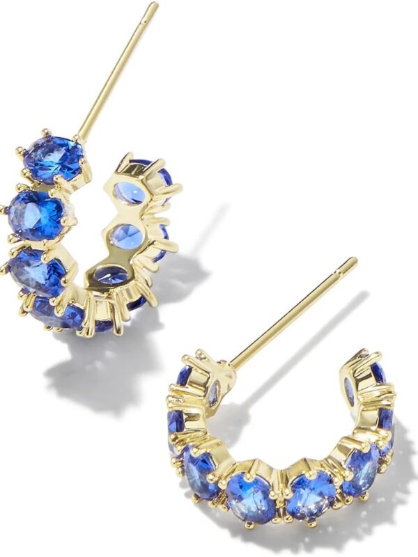 Delilucky Cailin 14k Gold-Plated Brass Crystal Huggie Earrings in Blue Crystal, Fashion Jewelry For Women