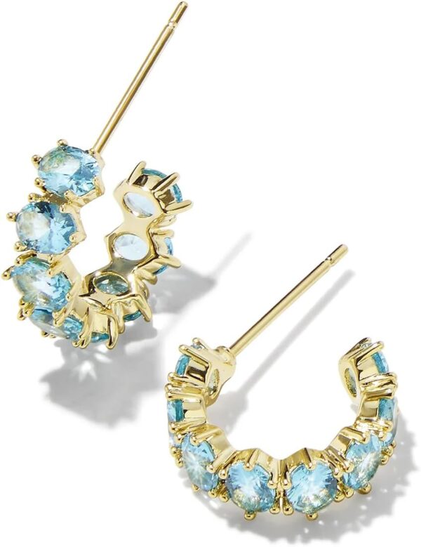 Delilucky Cailin 14k Gold-Plated Brass Crystal Huggie Earrings in Aqua Crystal, Fashion Jewelry For Women