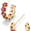 Delilucky Cailin 14k Gold-Plated Brass Crystal Huggie Earrings in Red Crystal, Fashion Jewelry For Women