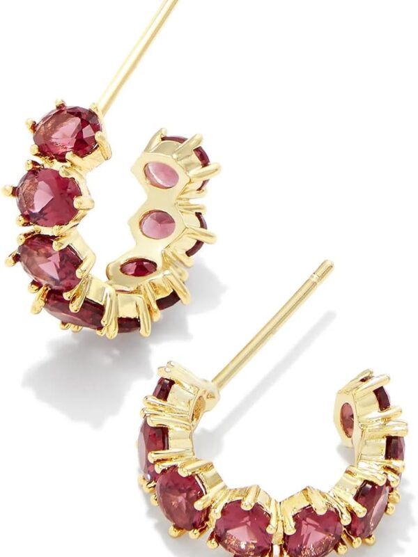 Delilucky Cailin 14k Gold-Plated Brass Crystal Huggie Earrings in Red Crystal, Fashion Jewelry For Women