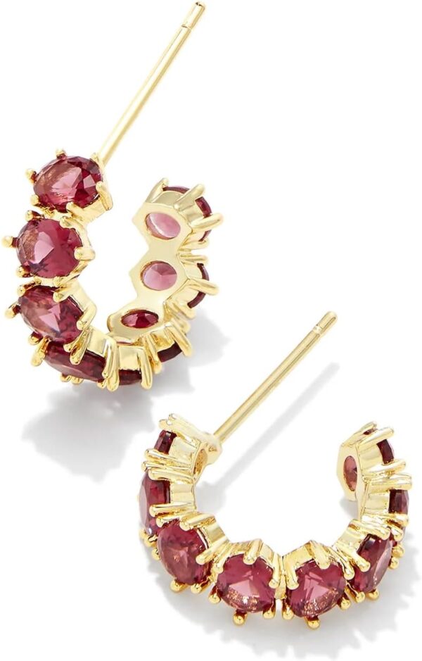 Delilucky Cailin 14k Gold-Plated Brass Crystal Huggie Earrings in Red Crystal, Fashion Jewelry For Women